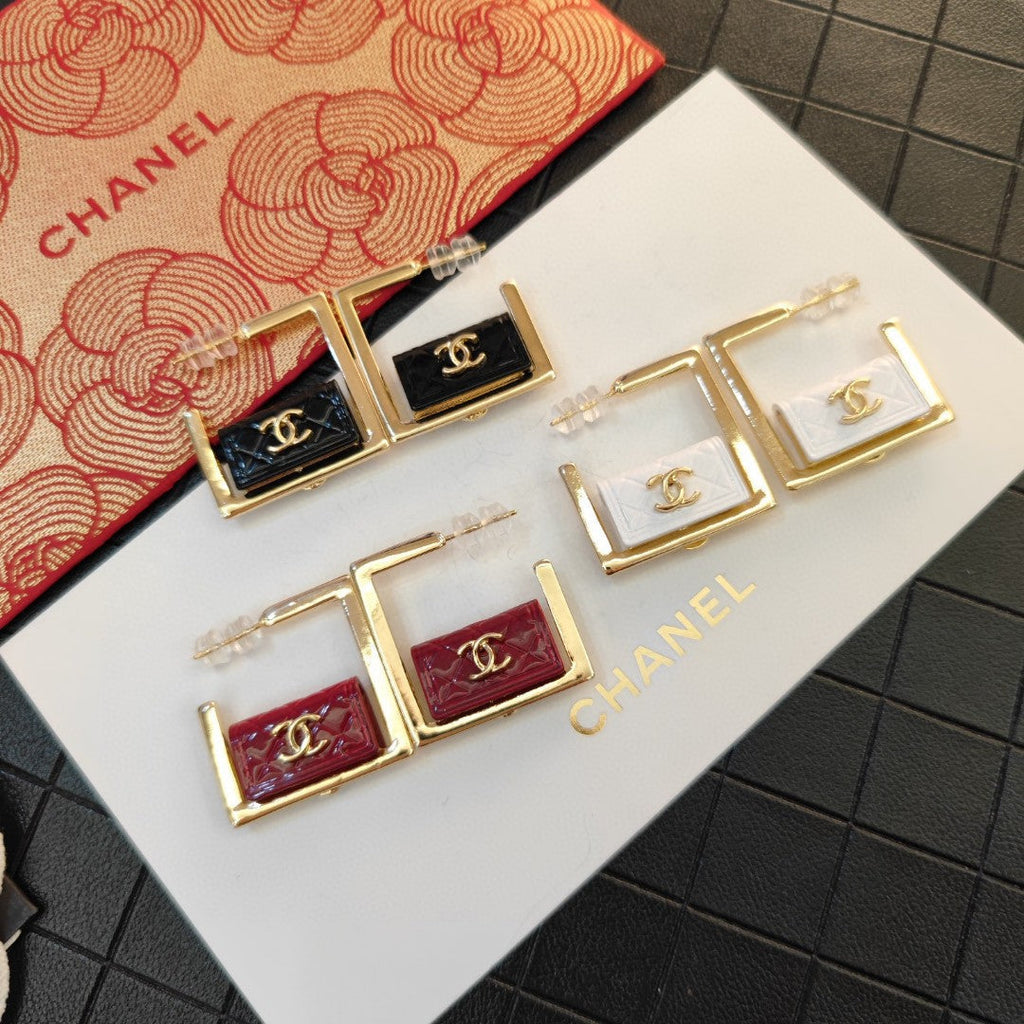 Chanel White Bag Hoop Earrings - 18K Yellow Gold